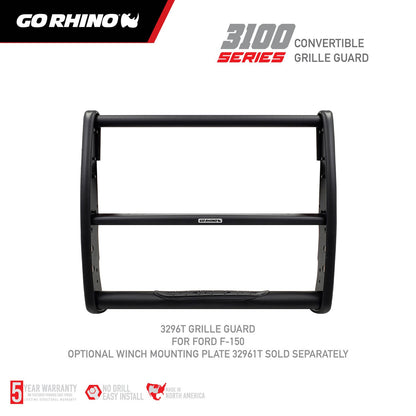 3100 Series StepGuard Center Grille Guard Only Textured Black 2018-2020 Ford F-150 Go Rhino-6