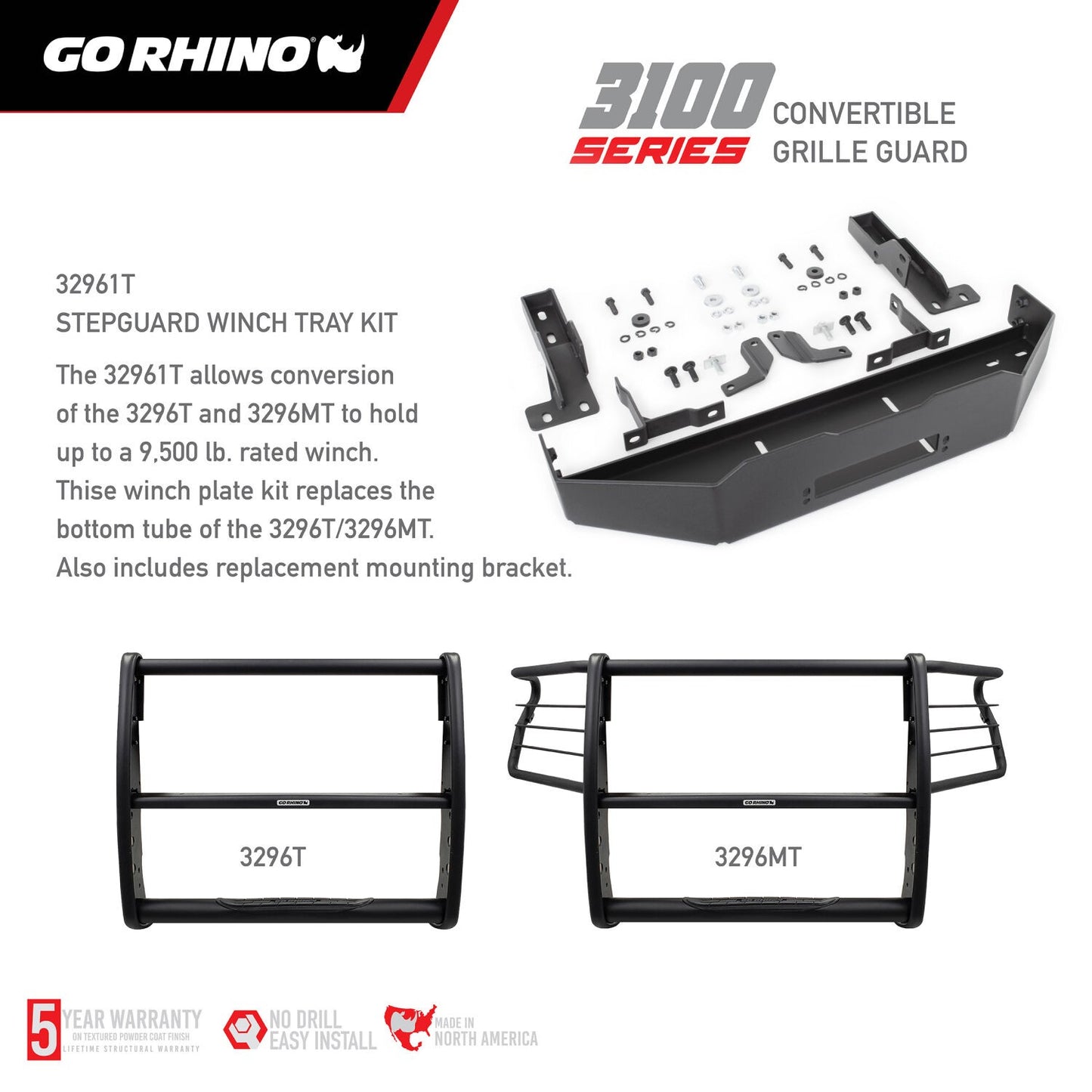 3100 Series StepGuard Center Grille Guard Only Textured Black 2018-2020 Ford F-150 Go Rhino-7