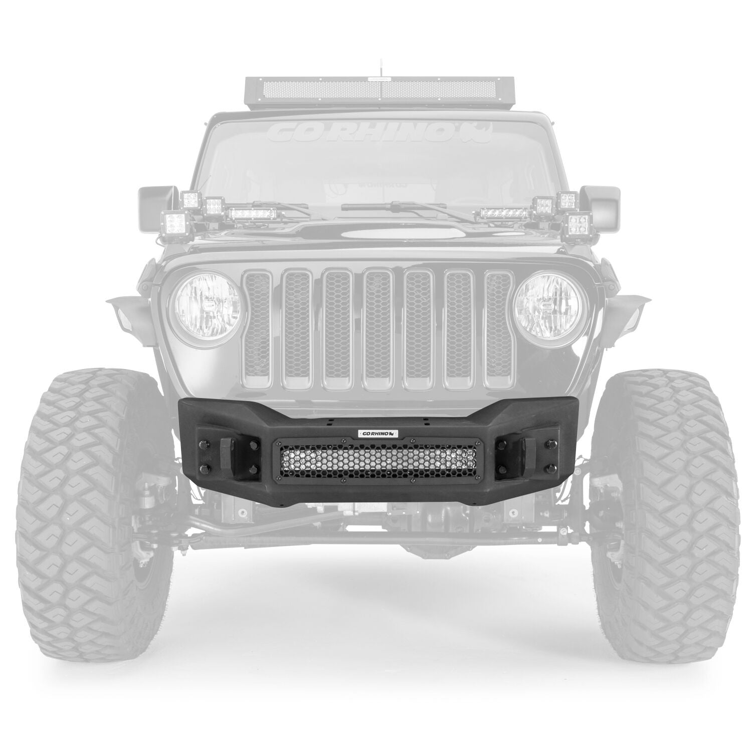Rockline Front Stubby Bumper Textured Black 2007-2026 Jeep Wrangler JK/JL 2020-2025 Jeep Gladiator Go Rhino