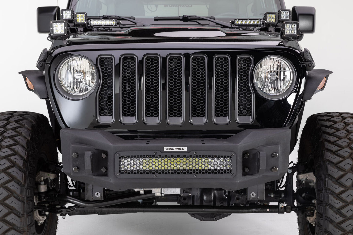 Rockline Front Stubby Bumper Textured Black 2007-2026 Jeep Wrangler JK/JL 2020-2025 Jeep Gladiator Go Rhino-1