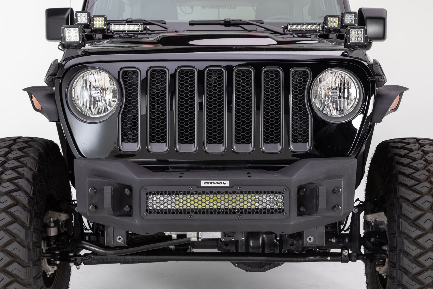 Rockline Front Stubby Bumper Textured Black 2007-2026 Jeep Wrangler JK/JL 2020-2025 Jeep Gladiator Go Rhino-1
