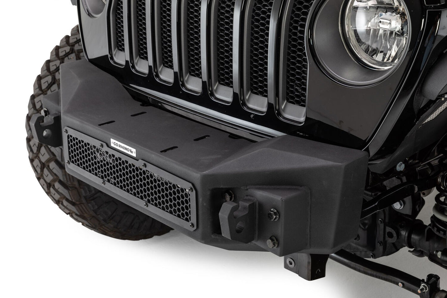 Rockline Front Stubby Bumper Textured Black 2007-2026 Jeep Wrangler JK/JL 2020-2025 Jeep Gladiator Go Rhino-3