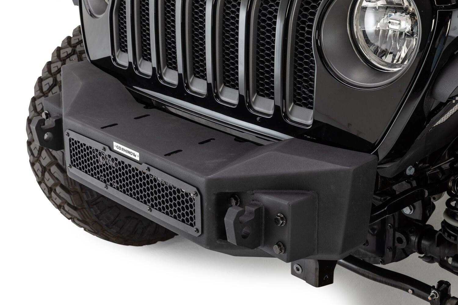 Rockline Front Stubby Bumper Textured Black 2007-2026 Jeep Wrangler JK/JL 2020-2025 Jeep Gladiator Go Rhino-3