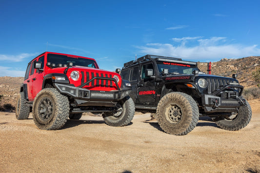 Rockline Front Stubby Bumper W/ Overrider Textured Black 2007-2025 Jeep Wrangler JK/JL 2020-2025 Jeep Gladiator Go Rhino-1