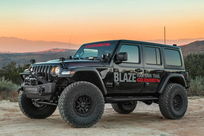 Rockline Front Stubby Bumper W/ Overrider Textured Black 2007-2025 Jeep Wrangler JK/JL 2020-2025 Jeep Gladiator Go Rhino-2