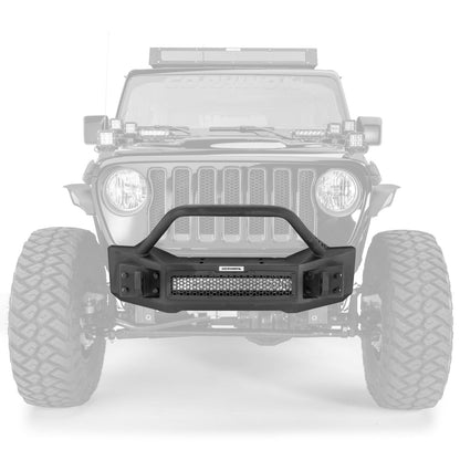 Rockline Front Stubby Bumper W/ Overrider Textured Black 2007-2025 Jeep Wrangler JK/JL 2020-2025 Jeep Gladiator Go Rhino-3