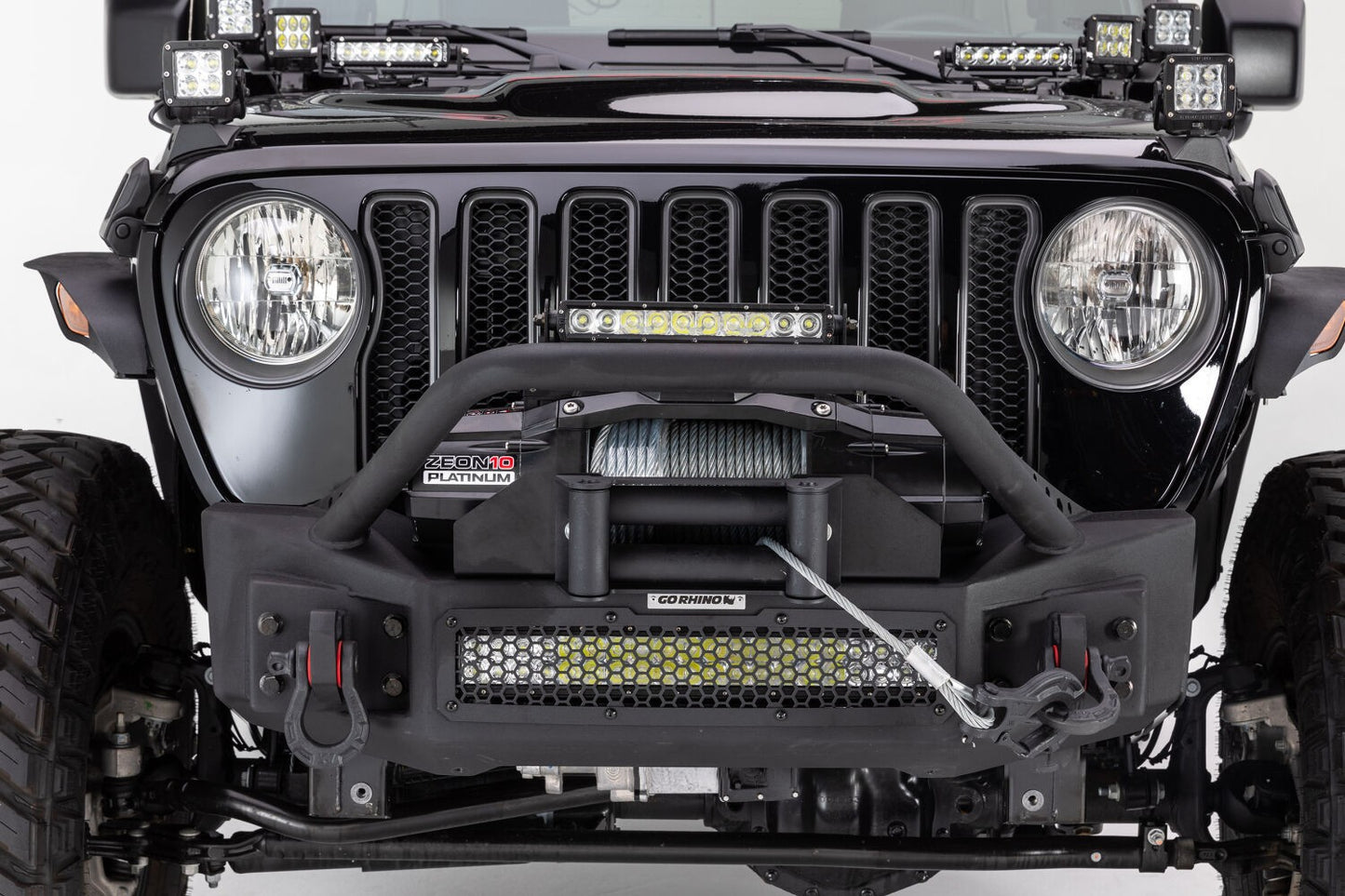 Rockline Front Stubby Bumper W/ Overrider Textured Black 2007-2025 Jeep Wrangler JK/JL 2020-2025 Jeep Gladiator Go Rhino-7