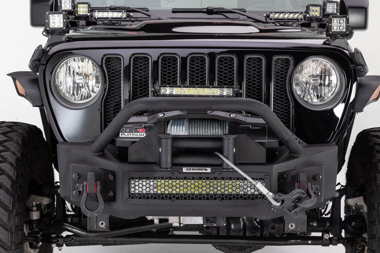 Rockline Front Stubby Bumper W/ Overrider Textured Black 2007-2025 Jeep Wrangler JK/JL 2020-2025 Jeep Gladiator Go Rhino-7