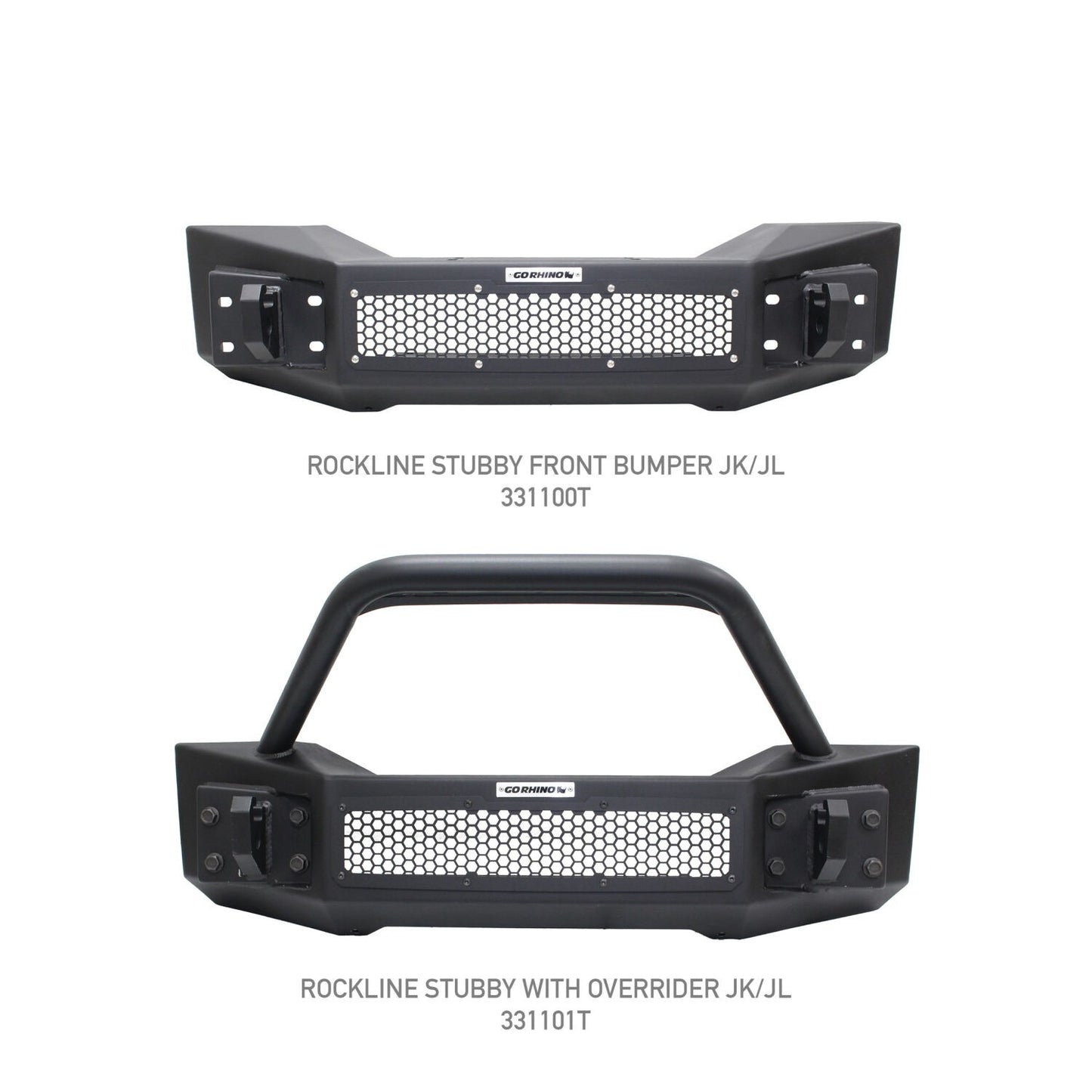 Rockline Front Stubby Bumper W/ Overrider Textured Black 2007-2025 Jeep Wrangler JK/JL 2020-2025 Jeep Gladiator Go Rhino-10