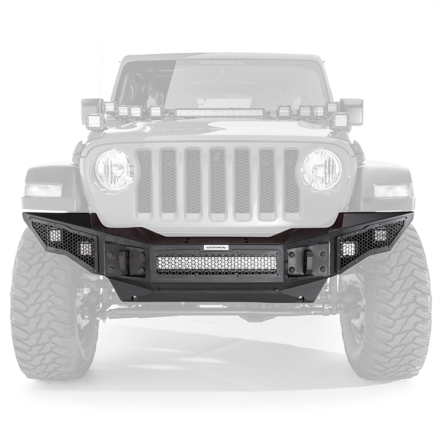 Rockline Front Full Width Bumper Textured Black 2007-2025 Jeep Wrangler JK/JL 2020-2025 Jeep Gladiator Go Rhino-1