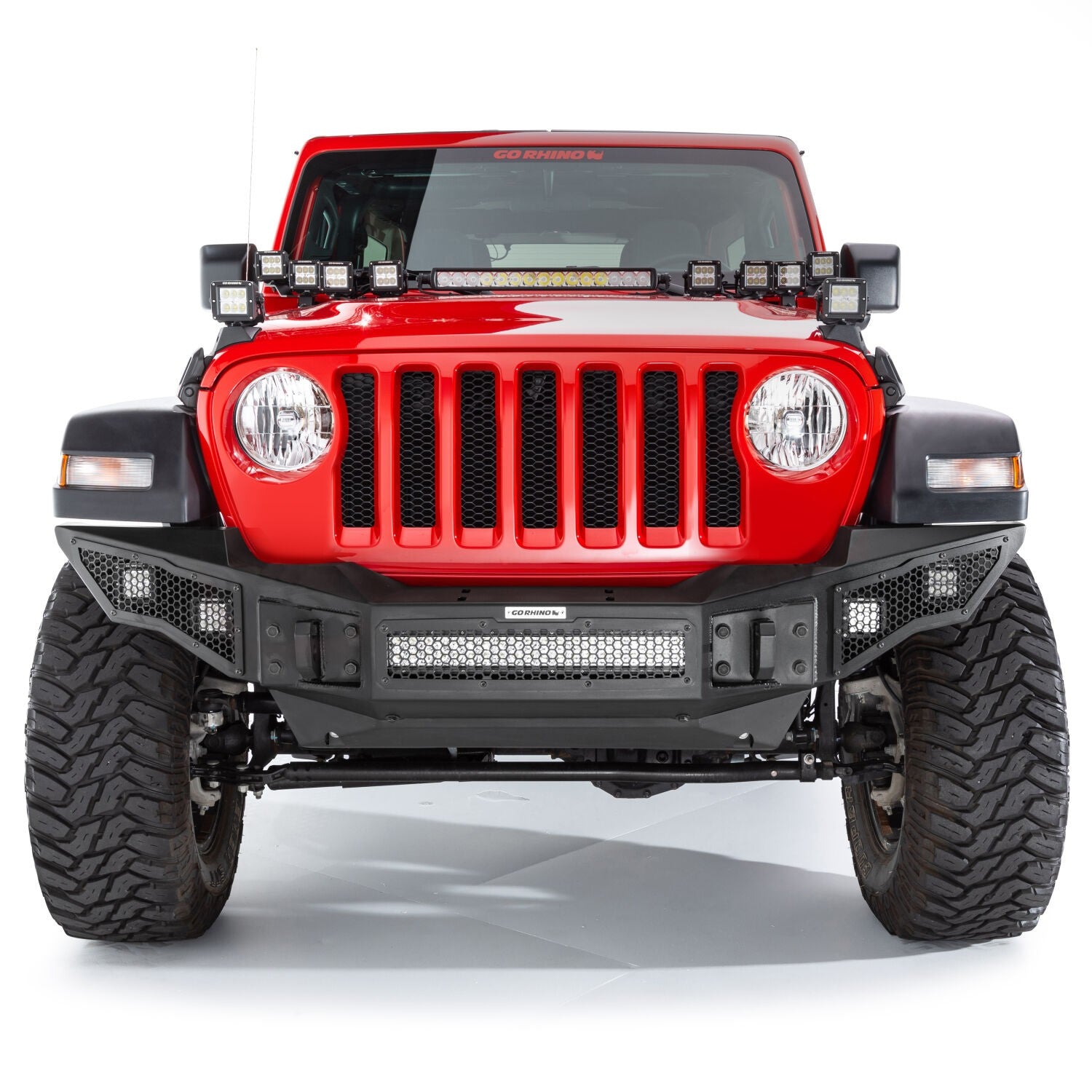 Rockline Front Full Width Bumper Textured Black 2007-2025 Jeep Wrangler JK/JL 2020-2025 Jeep Gladiator Go Rhino-4