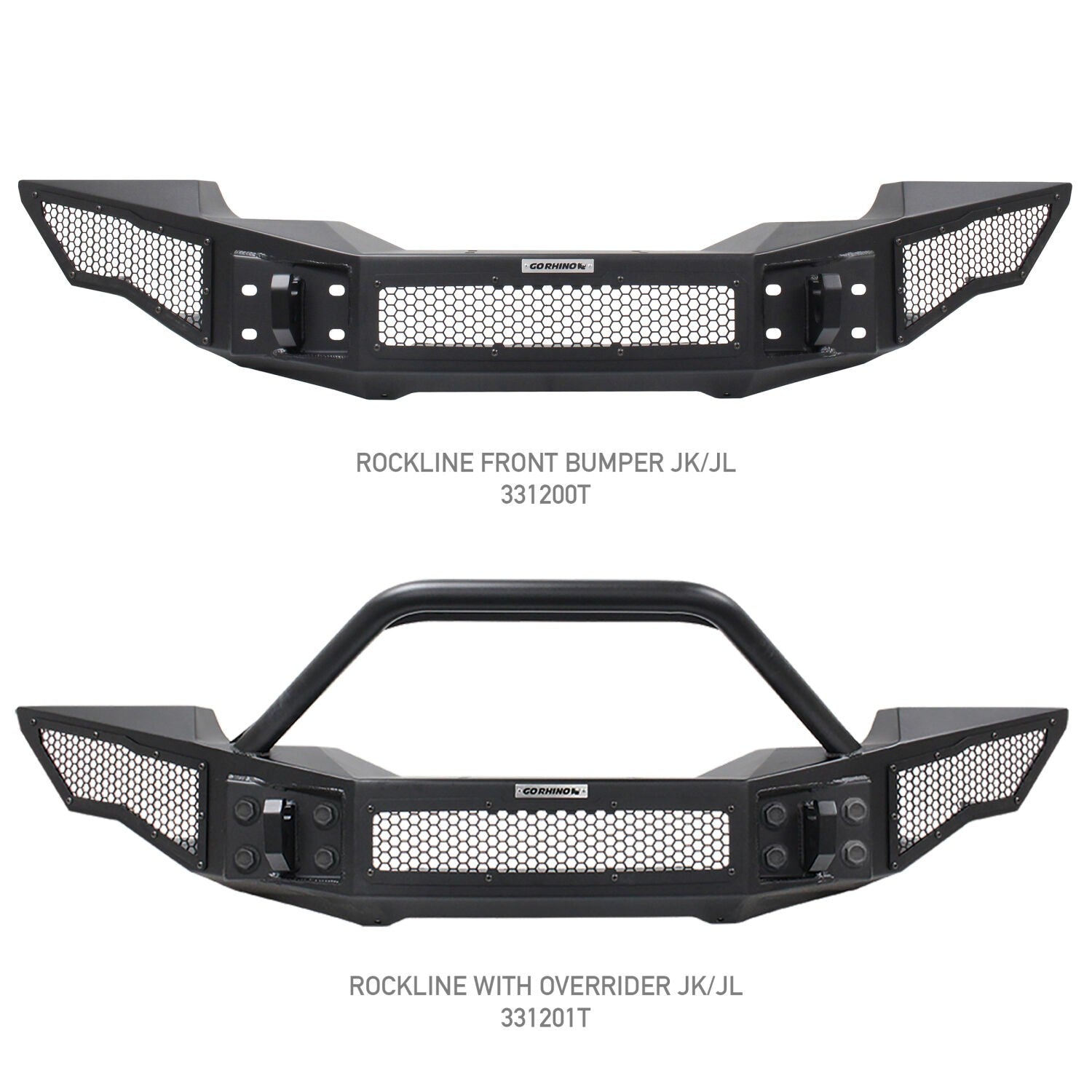 Rockline Front Full Width Bumper Textured Black 2007-2025 Jeep Wrangler JK/JL 2020-2025 Jeep Gladiator Go Rhino-6