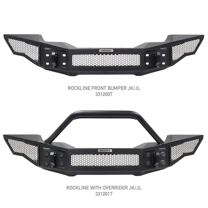 Rockline Front Full Width Bumper Textured Black 2007-2025 Jeep Wrangler JK/JL 2020-2025 Jeep Gladiator Go Rhino-6