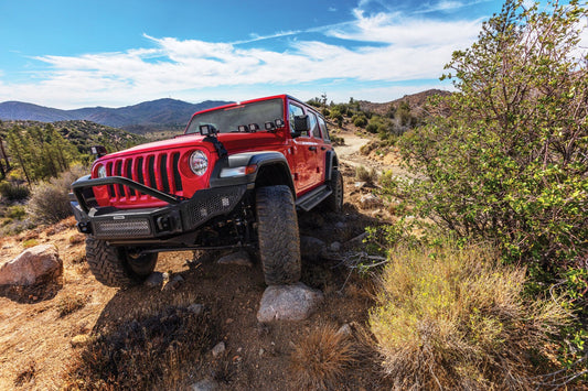 Rockline Front Full Width Bumper W/ Overrider Textured Black 2007-2024 Jeep Wrangler JK/JL 2020-2025 Jeep Gladiator Go Rhino-1