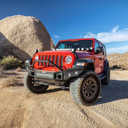 Rockline Front Full Width Bumper W/ Overrider Textured Black 2007-2024 Jeep Wrangler JK/JL 2020-2025 Jeep Gladiator Go Rhino-2
