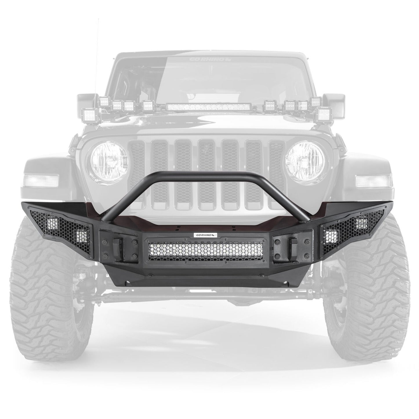Rockline Front Full Width Bumper W/ Overrider Textured Black 2007-2024 Jeep Wrangler JK/JL 2020-2025 Jeep Gladiator Go Rhino-4