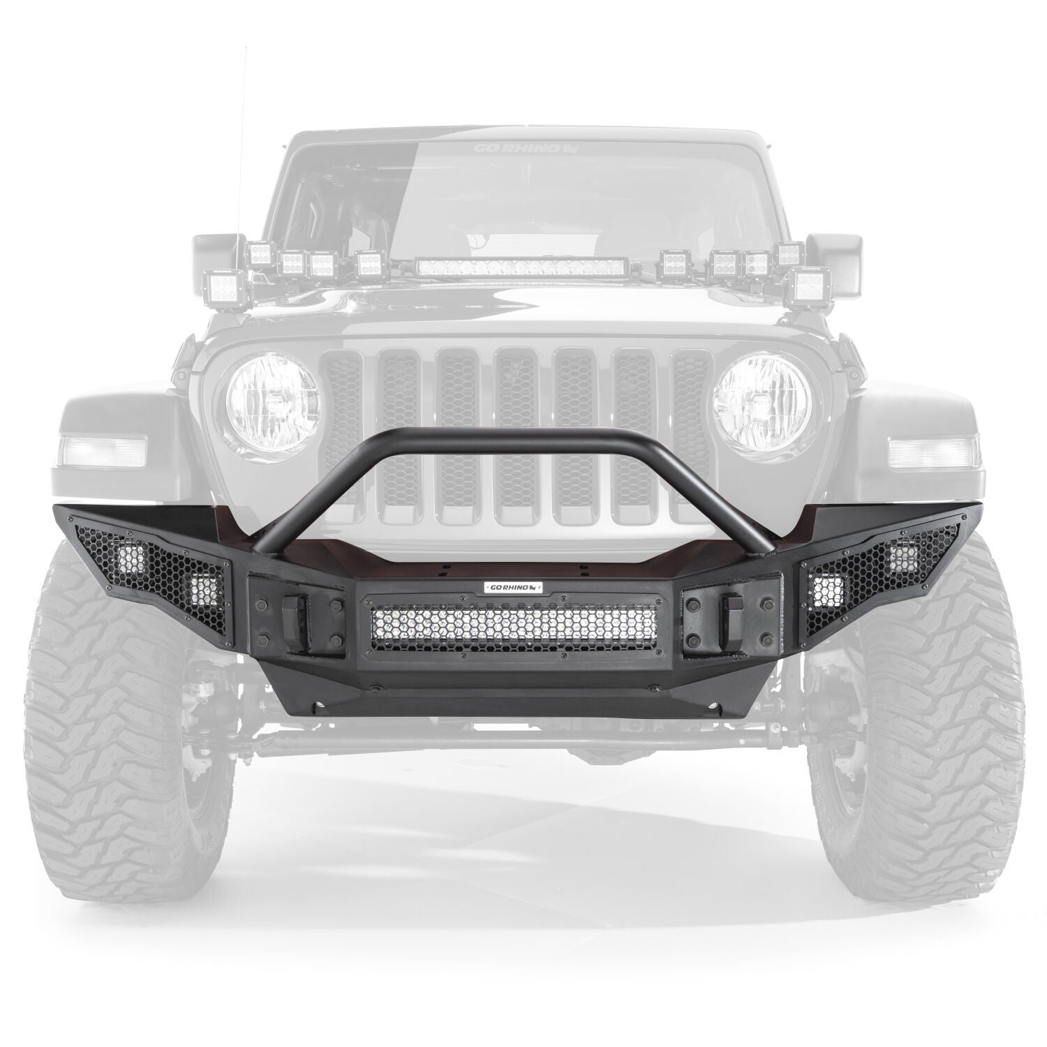 Rockline Front Full Width Bumper W/ Overrider Textured Black 2007-2024 Jeep Wrangler JK/JL 2020-2025 Jeep Gladiator Go Rhino-4