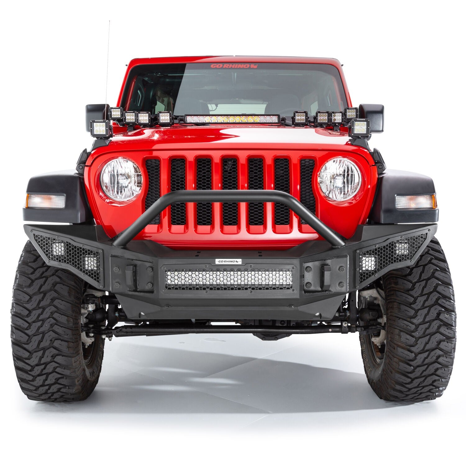 Rockline Front Full Width Bumper W/ Overrider Textured Black 2007-2024 Jeep Wrangler JK/JL 2020-2025 Jeep Gladiator Go Rhino-7