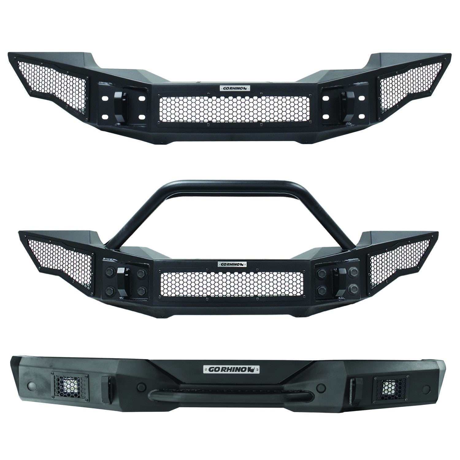 Rockline Front Full Width Bumper W/ Overrider Textured Black 2007-2024 Jeep Wrangler JK/JL 2020-2025 Jeep Gladiator Go Rhino-8