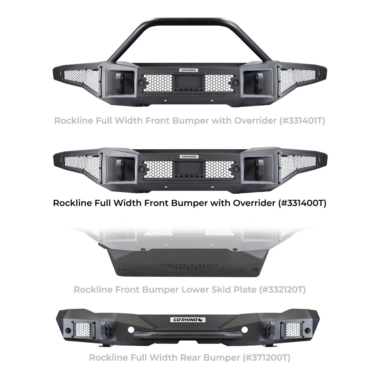 Rockline Winch Ready Front Full Width Bumper For Ford Bronco Textured Black 2021-2026 Ford Bronco Go Rhino-4