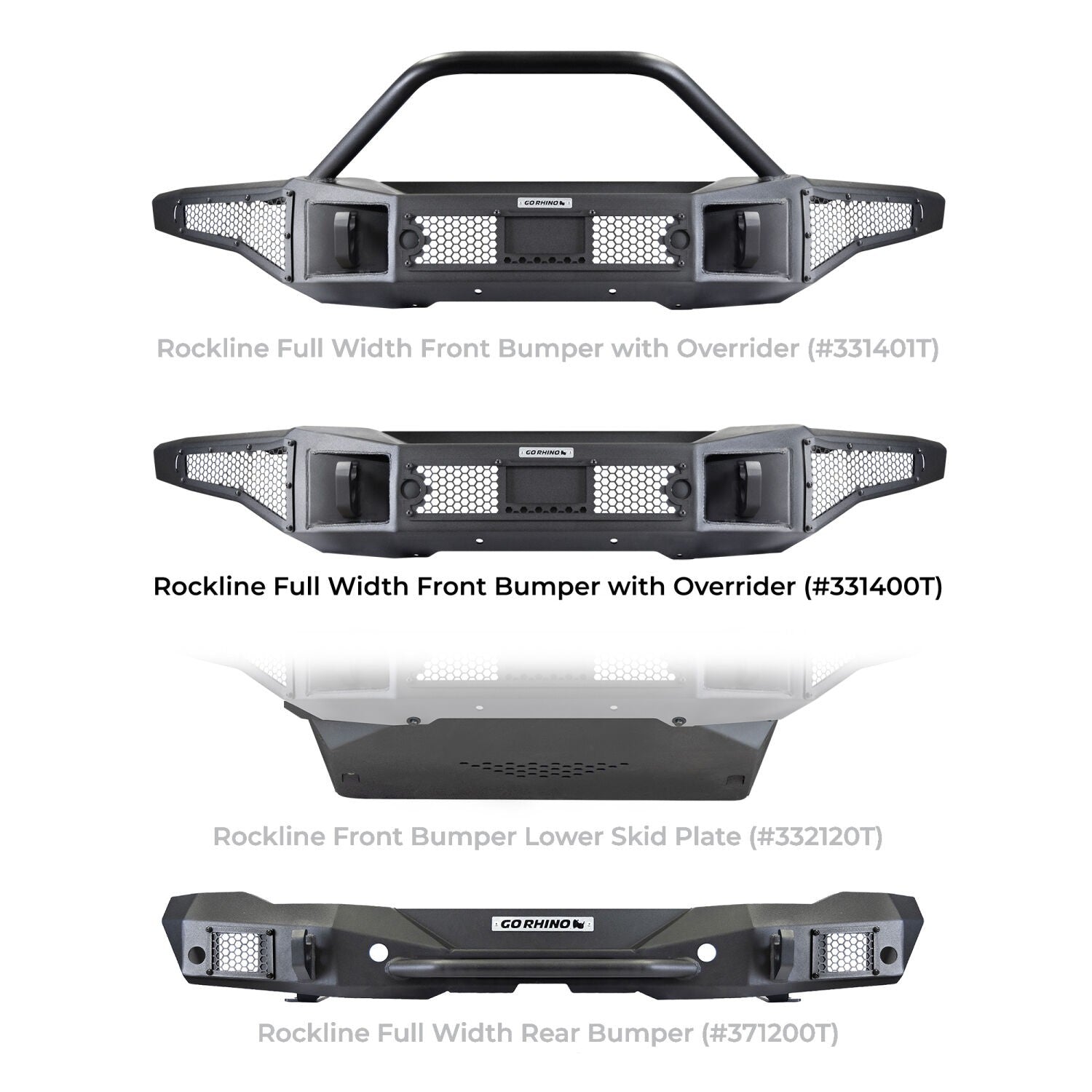 Rockline Winch Ready Front Full Width Bumper For Ford Bronco Textured Black 2021-2026 Ford Bronco Go Rhino-4