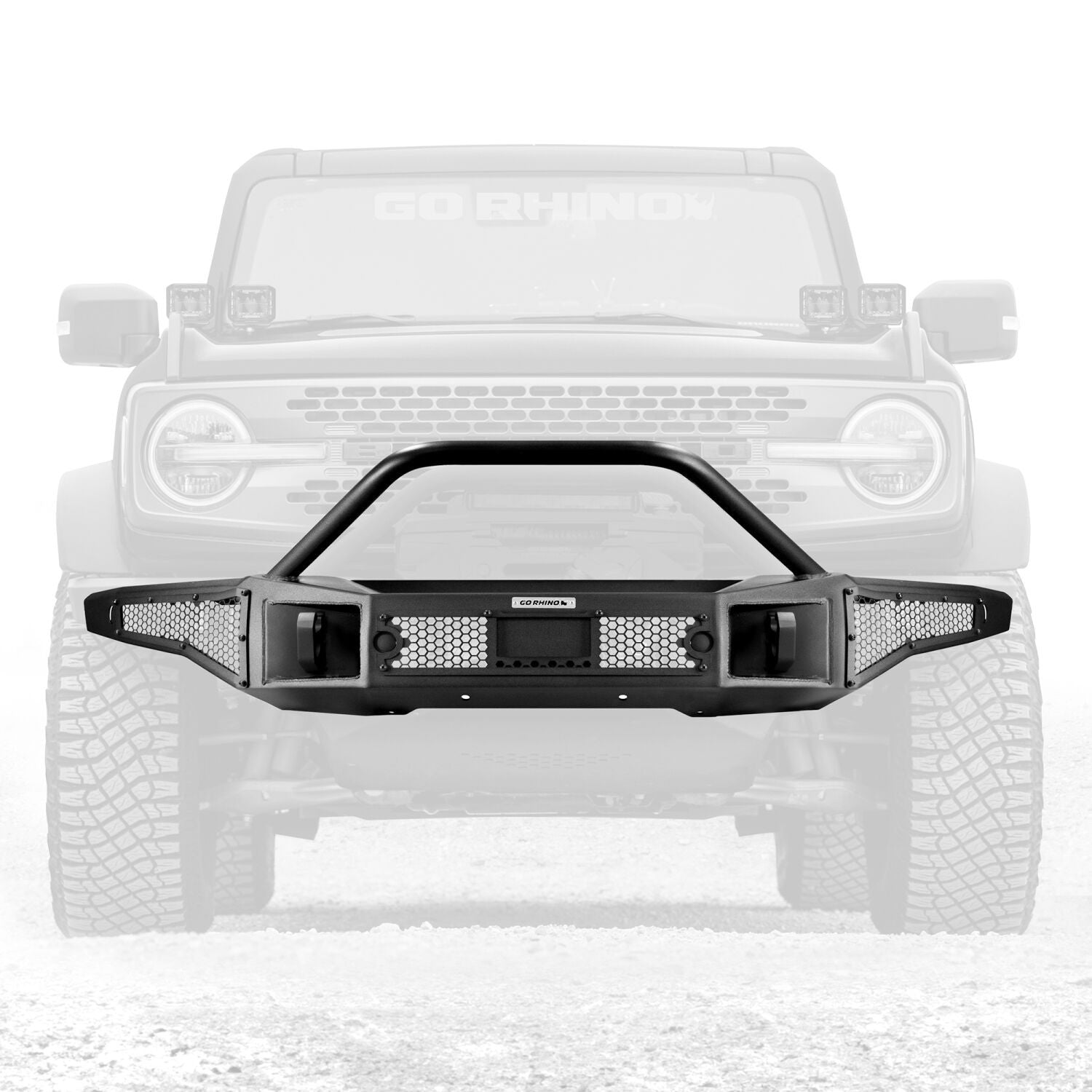 Rockline Winch Ready Front Full Width Bumper With Overrider For Ford Bronco Textured Black 2021-2026 Ford Bronco Go Rhino-1