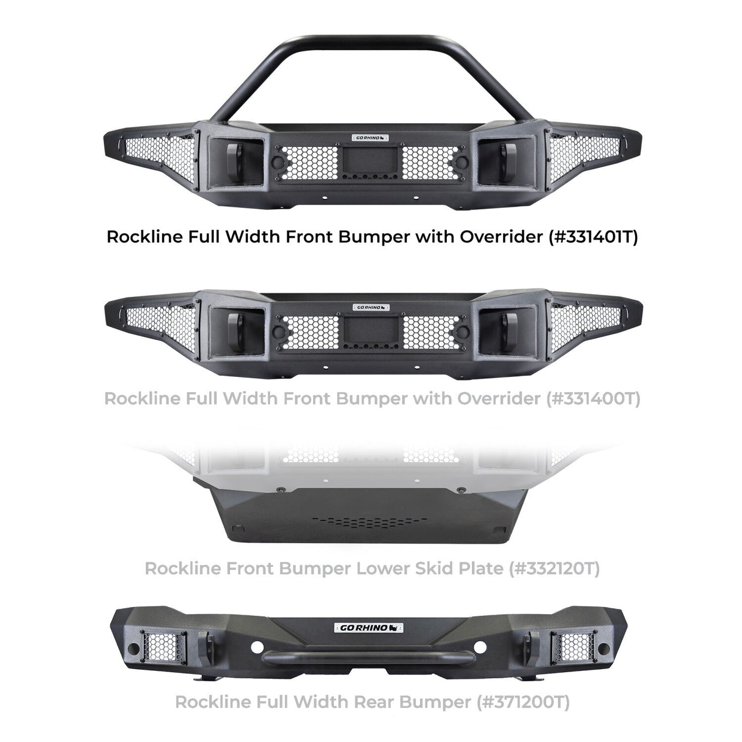 Rockline Winch Ready Front Full Width Bumper With Overrider For Ford Bronco Textured Black 2021-2026 Ford Bronco Go Rhino-8