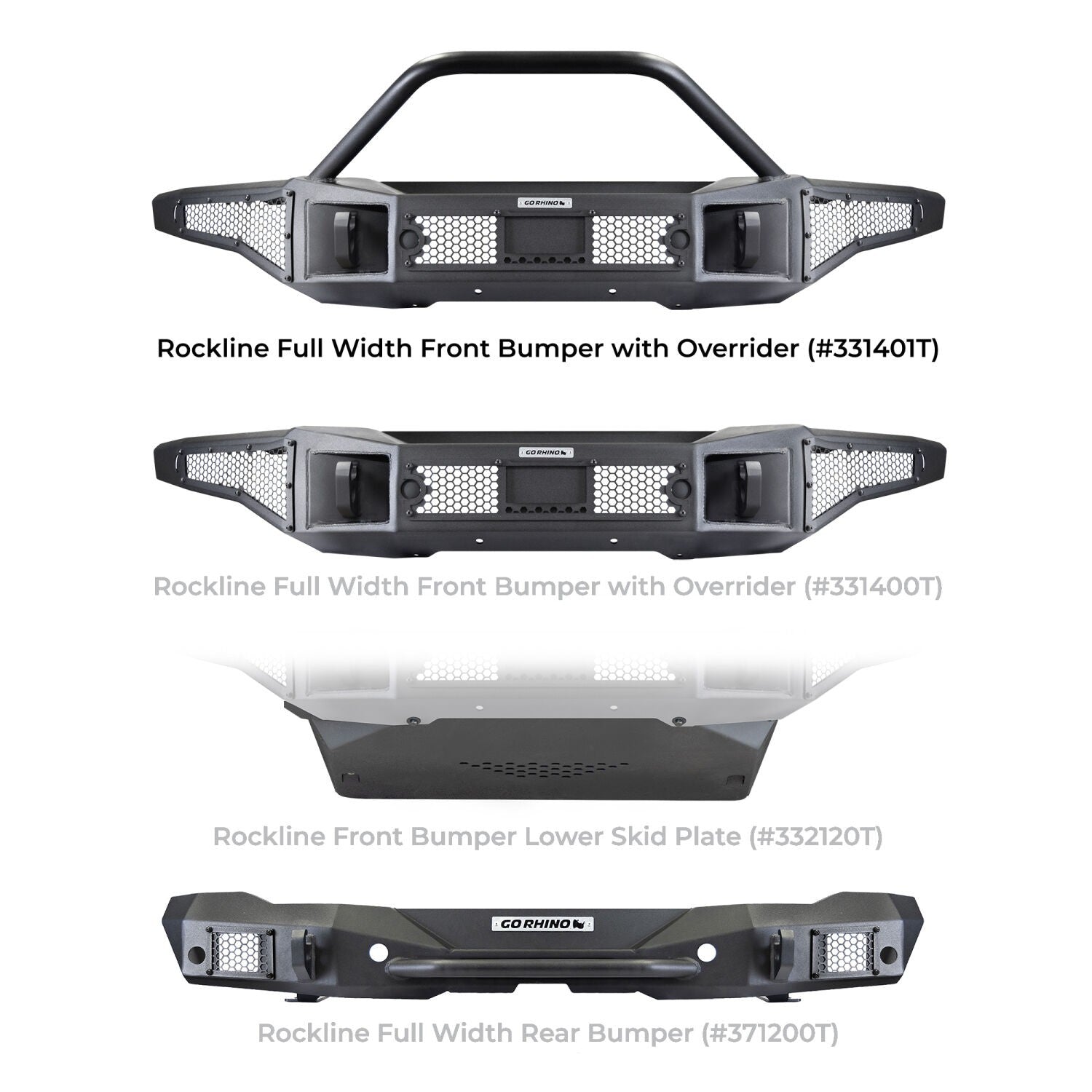 Rockline Winch Ready Front Full Width Bumper With Overrider For Ford Bronco Textured Black 2021-2026 Ford Bronco Go Rhino-8