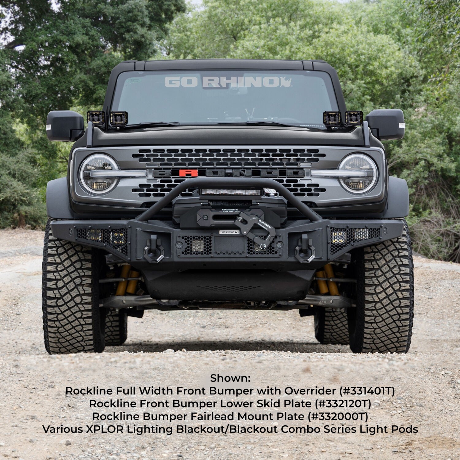 Rockline Winch Ready Front Full Width Bumper With Overrider For Ford Bronco Textured Black 2021-2026 Ford Bronco Go Rhino-9