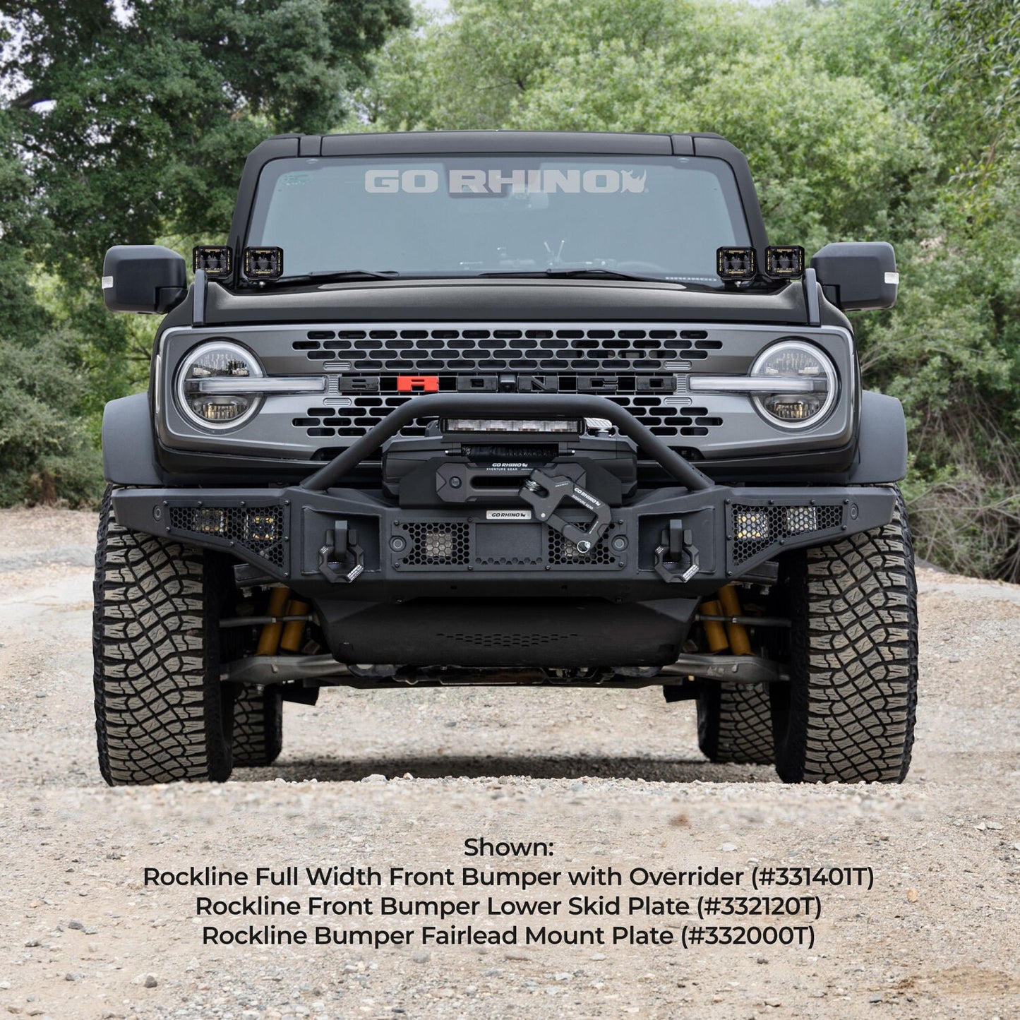 Rockline Bumper Fairlead Mount Plate Textured Black 2007-2025 Jeep Wrangler JK/JL 2020-2025 Jeep Gladiator 2021-2026 Ford Bronco Go Rhino