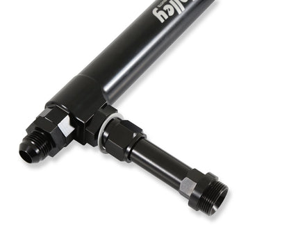 Black Anodized Adjustable Billet Fuel Line Black Anodized Adjustable Billet Fuel Line for Dual Feed Model 4150 and Dominator Carburetors Adjustable to Allow for Fitment on Various Metering Block and Fuel Bowl Configurations Holley-3
