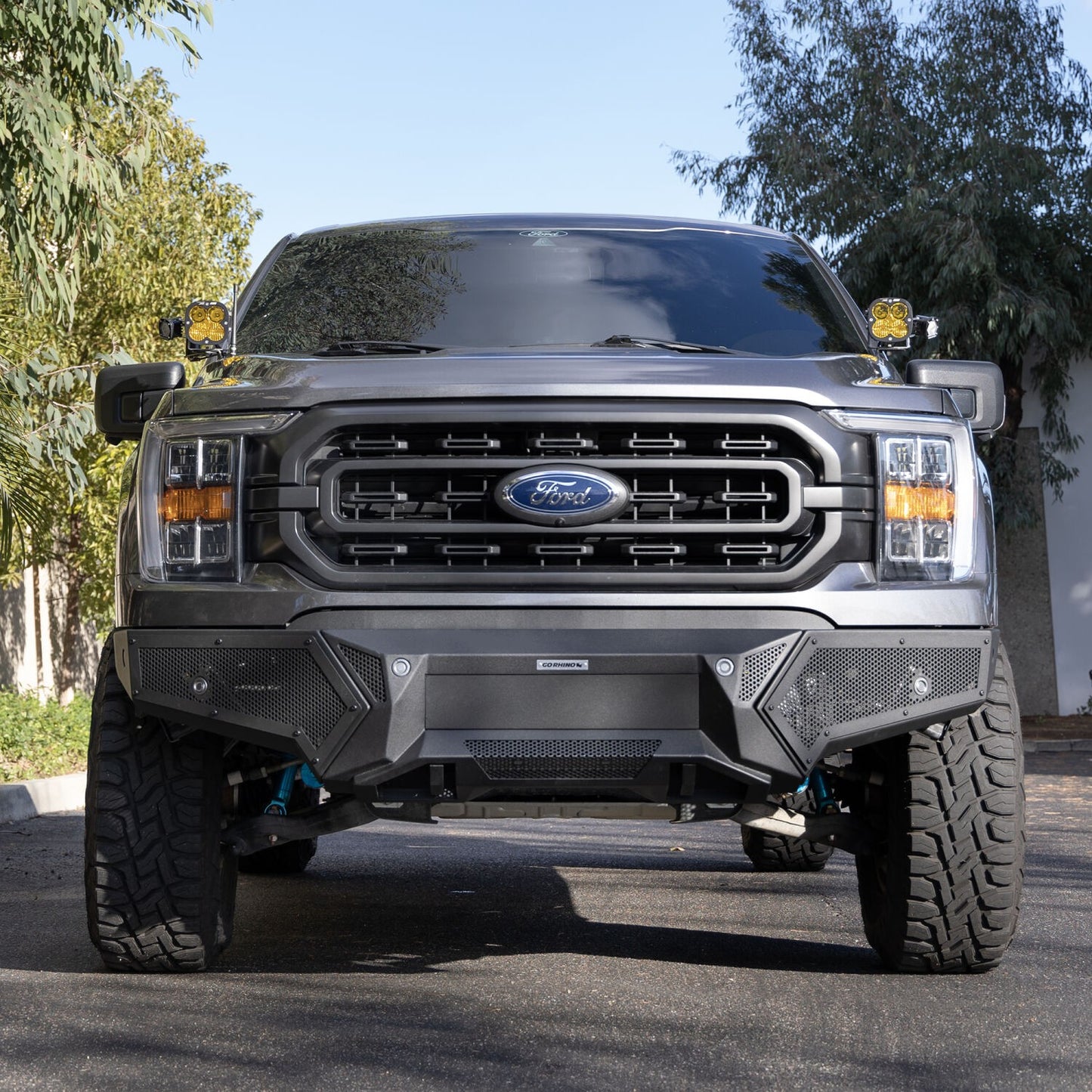 Element Front Bumper with Power Actuated Hide Away Light Bar Mount Textured Black 2021-2023 Ford F-150 Go Rhino-3