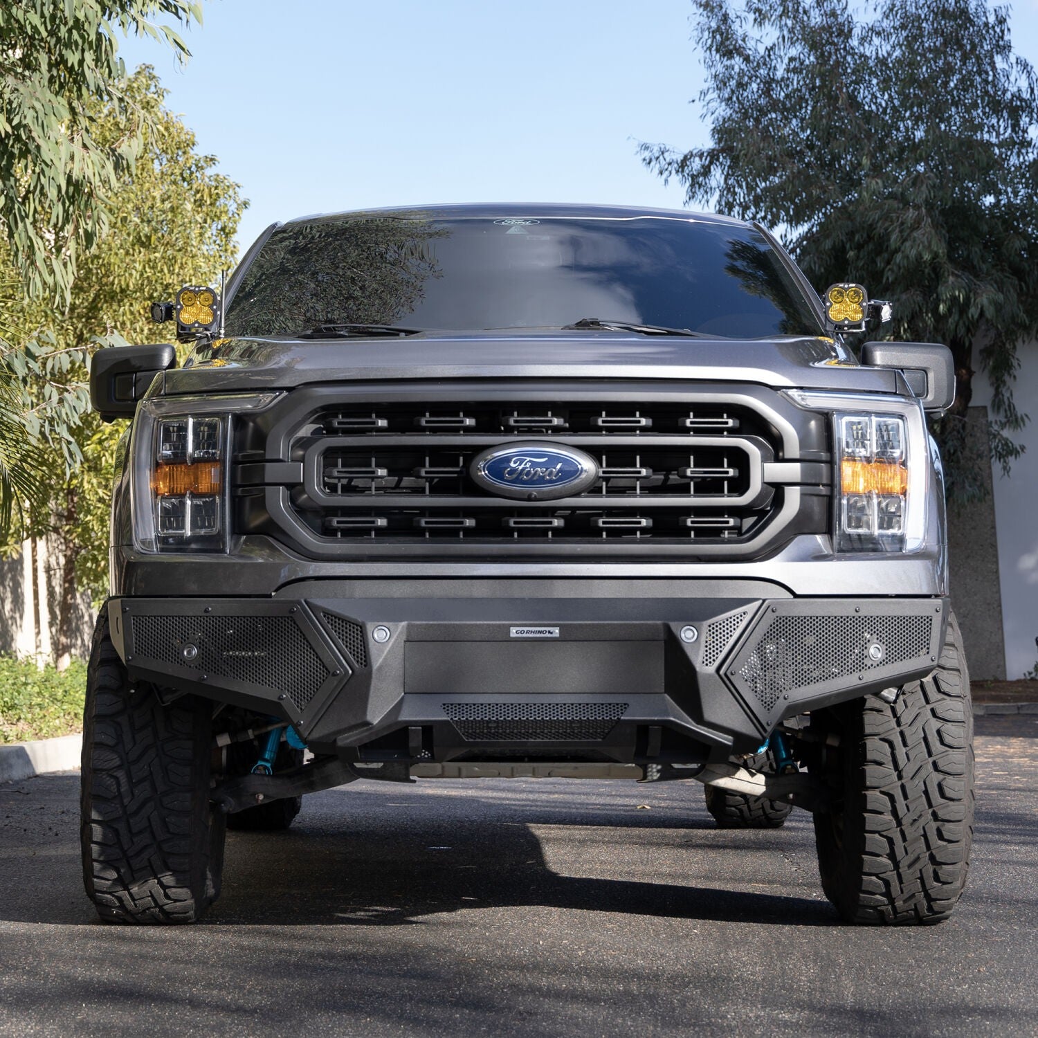 Element Front Bumper with Power Actuated Hide Away Light Bar Mount Textured Black 2021-2023 Ford F-150 Go Rhino-3