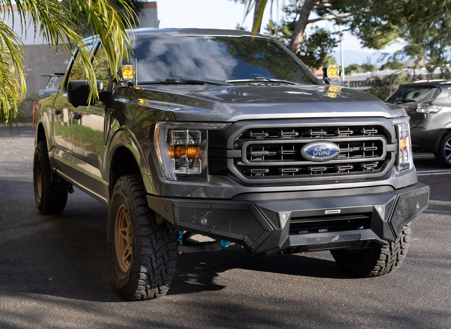 Element Front Bumper with Power Actuated Hide Away Light Bar Mount Textured Black 2021-2023 Ford F-150 Go Rhino-5
