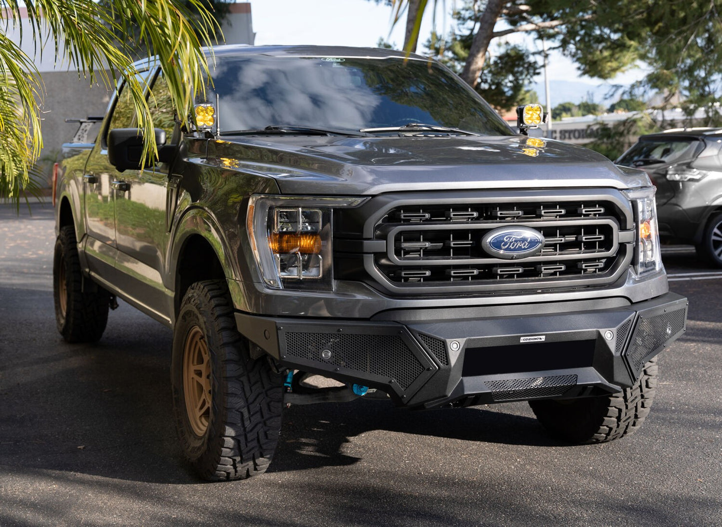 Element Front Bumper with Fixed Light Bar Mount Textured Black 2021-2023 Ford F-150 Go Rhino-7