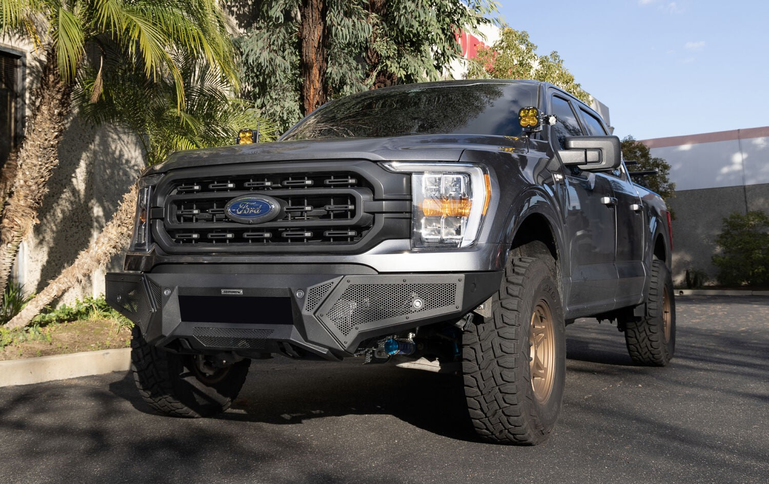 Element Front Bumper with Fixed Light Bar Mount Textured Black 2021-2023 Ford F-150 Go Rhino-8