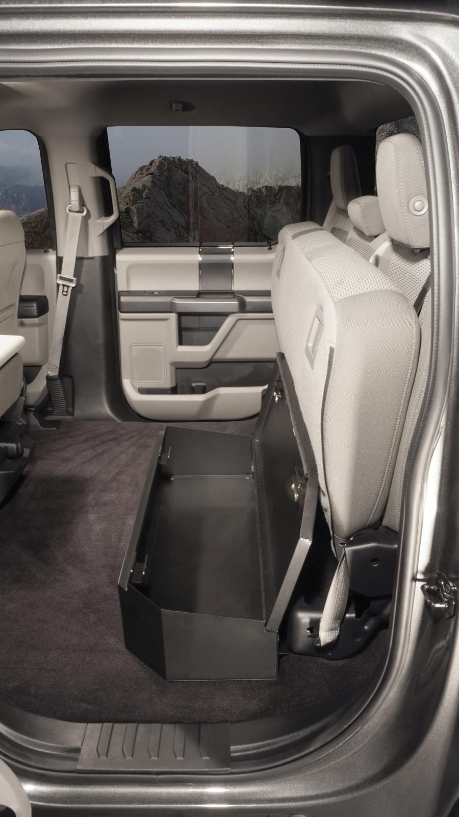 Rear Underseat Lockbox 15-23 F-150 17-23 F-250/350/450 Super Duty w/ Crew Cab 60 Percent Length Black Products Tuffy Security-8