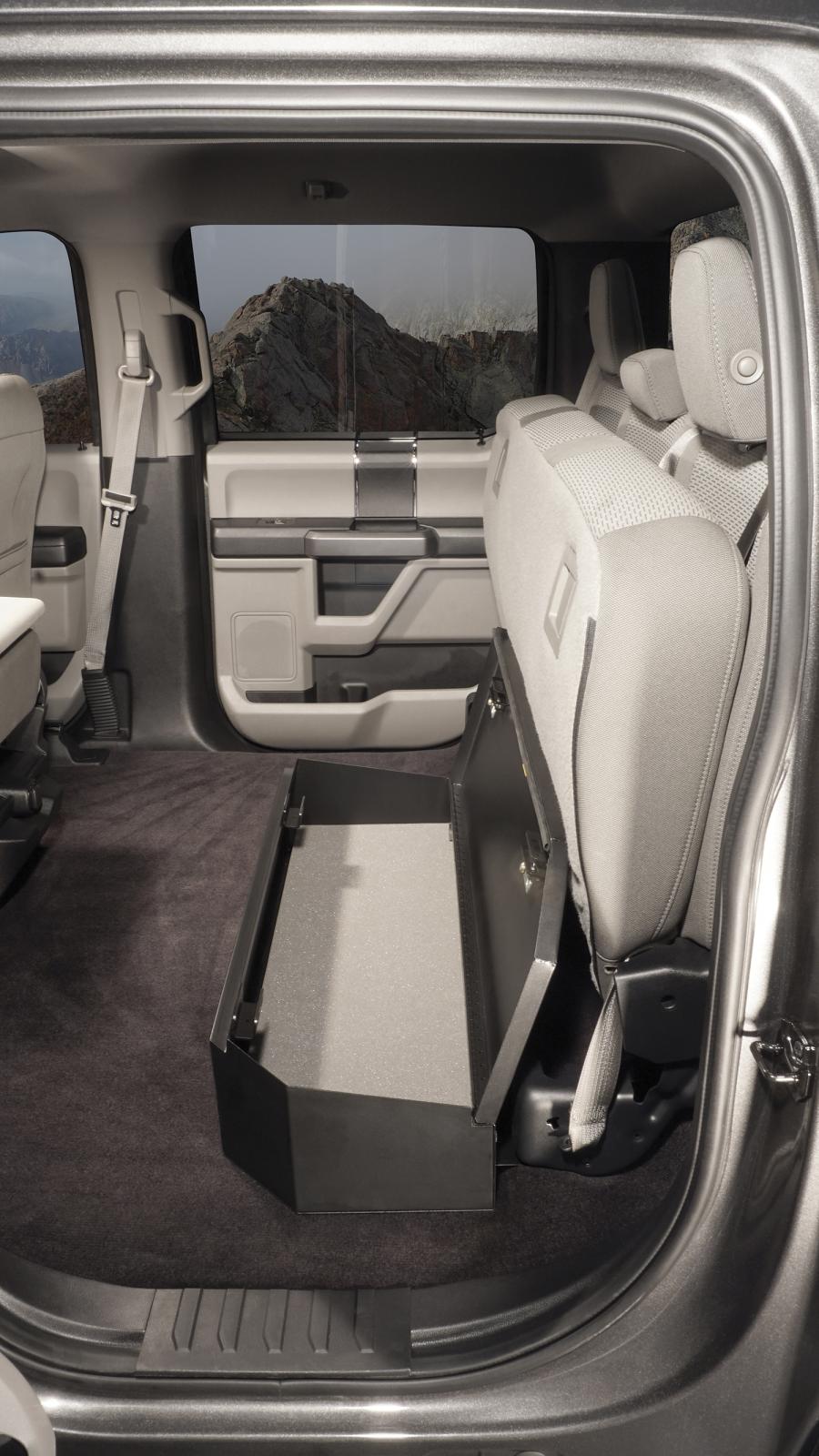Rear Underseat Lockbox 15-23 F-150 17-23 F-250/350/450 Super Duty w/ Crew Cab 60 Percent Length Black Products Tuffy Security-9