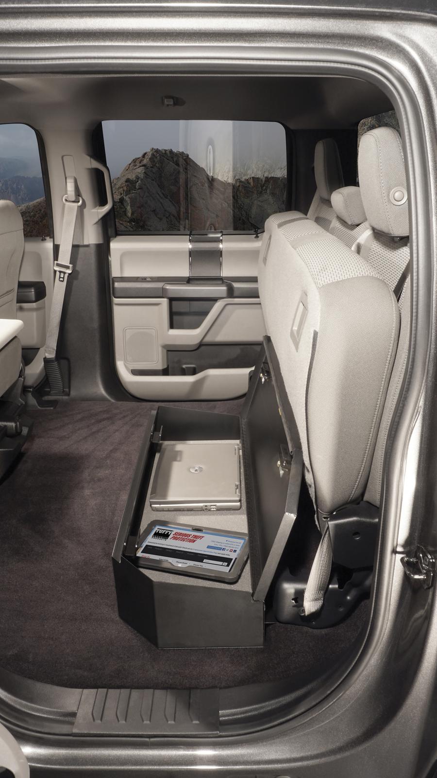 Rear Underseat Lockbox 15-23 F-150 17-23 F-250/350/450 Super Duty w/ Crew Cab 60 Percent Length Black Products Tuffy Security-11