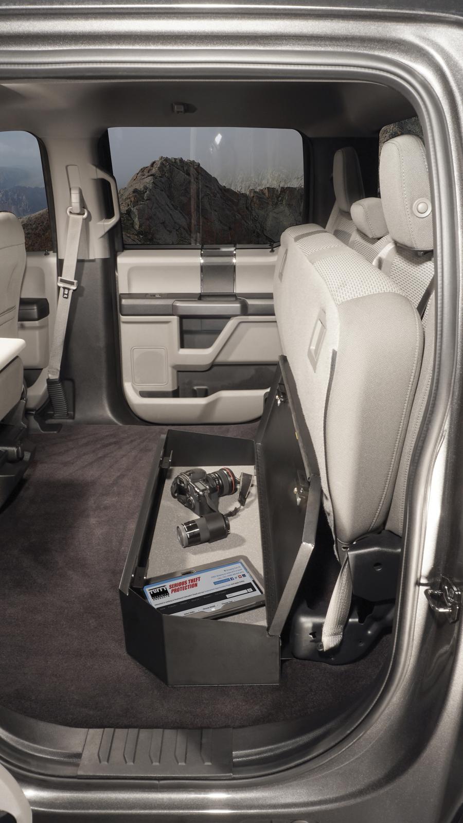 Rear Underseat Lockbox 15-23 F-150 17-23 F-250/350/450 Super Duty w/ Crew Cab 60 Percent Length Black Products Tuffy Security-12