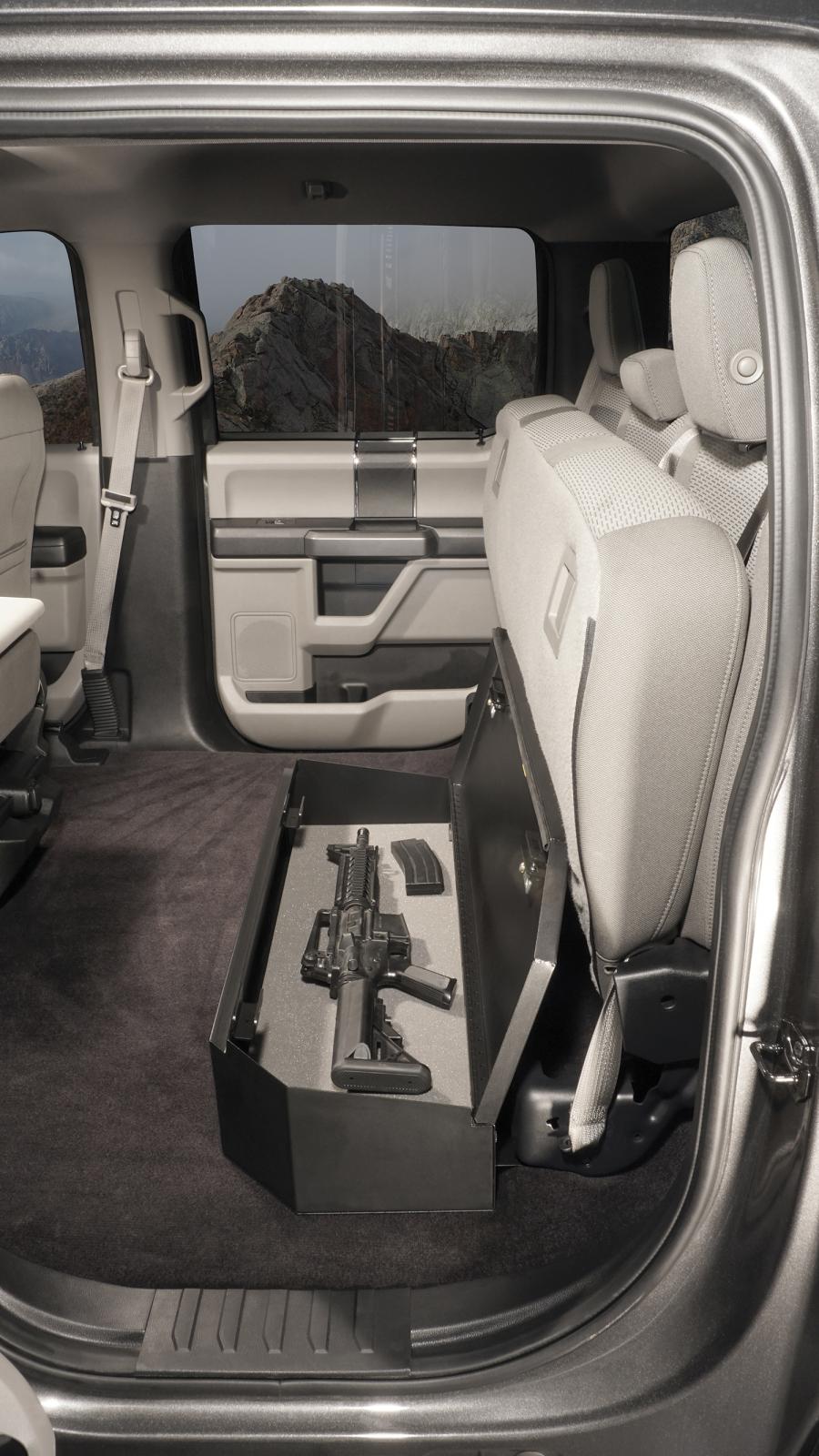 Rear Underseat Lockbox 15-23 F-150 17-23 F-250/350/450 Super Duty w/ Crew Cab 60 Percent Length Black Products Tuffy Security-13
