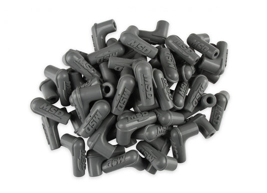 Boots, 90 Degree Logo Spark Plug, Gray Silicone 50Ea Spark Plug Boots, 90 Degree With Logo, Gray Silicone 50Ea MSD Ignition