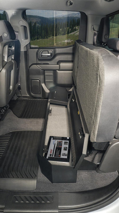 Rear Underseat Lockbox 19-23 Silverado/Sierra 1500 {19 New Body Style} / 20-21 2500HD/3500HD w/ Crew, Extended Cab Black Products Tuffy Security-19