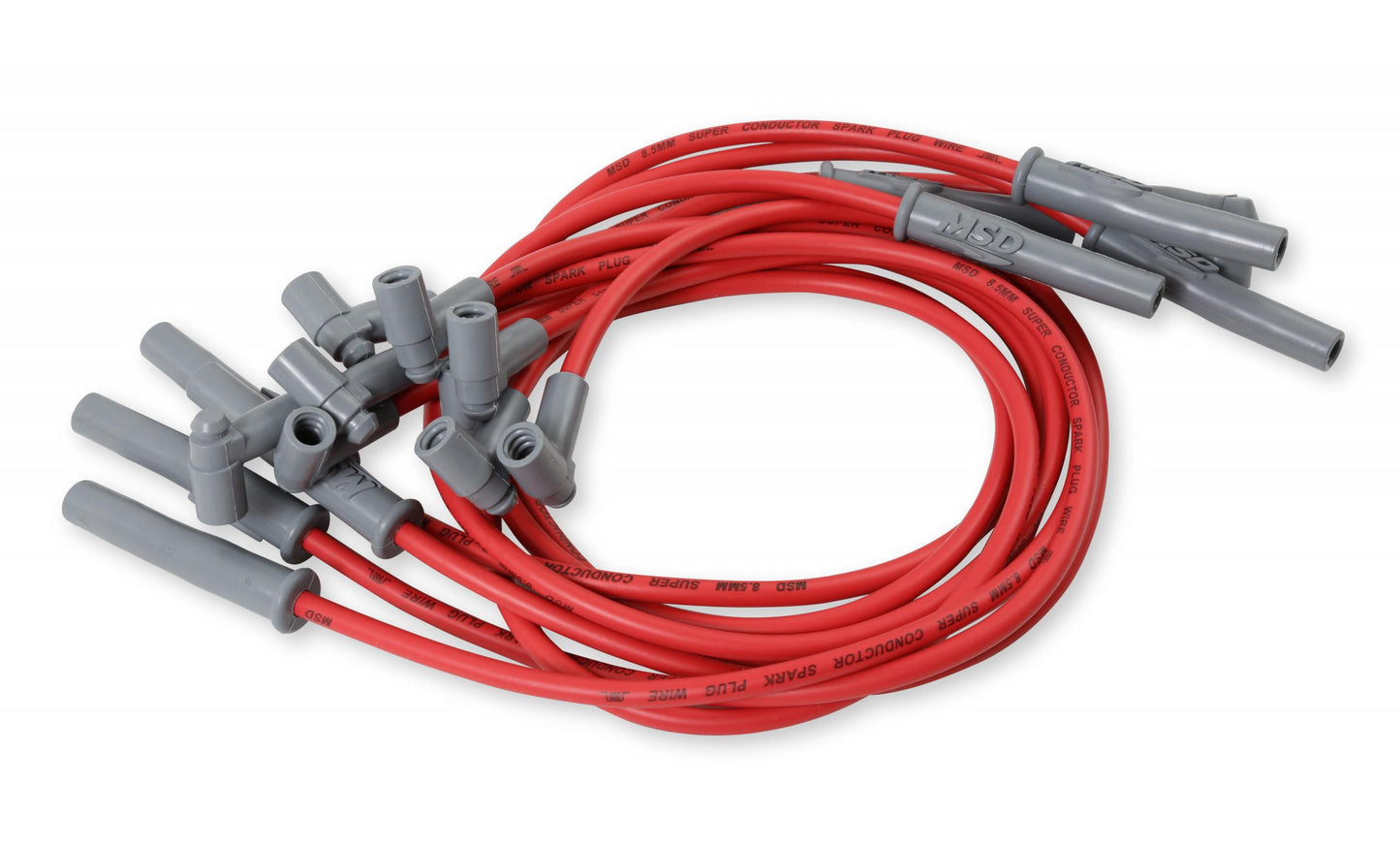 Super Conductor Spark Plug Wire Set Chevy 366-454 W/Hei Cap For Use With Chevy 366-454 With Hei Cap, Red Jacket MSD Ignition-1