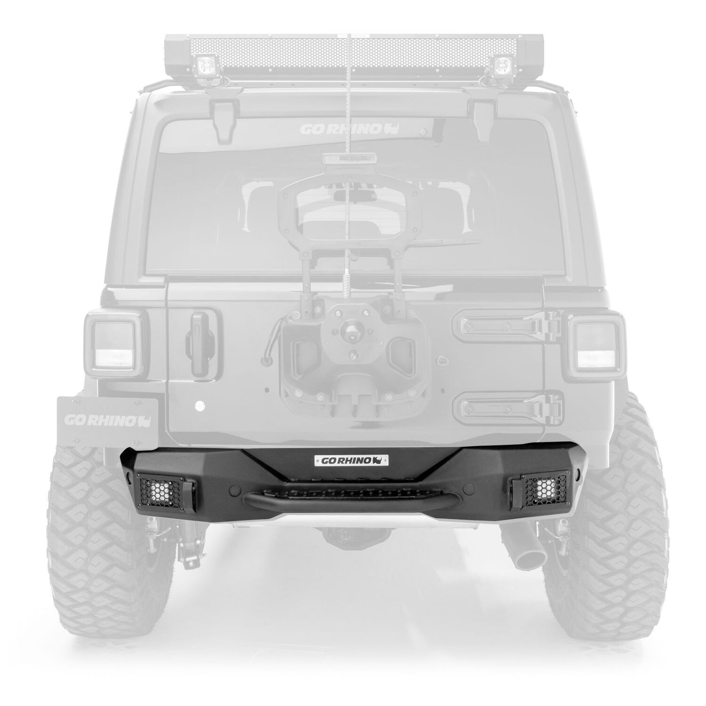 Rockline Rear Stubby Bumper Textured Black 2018-2026 Jeep Wrangler Go Rhino-1