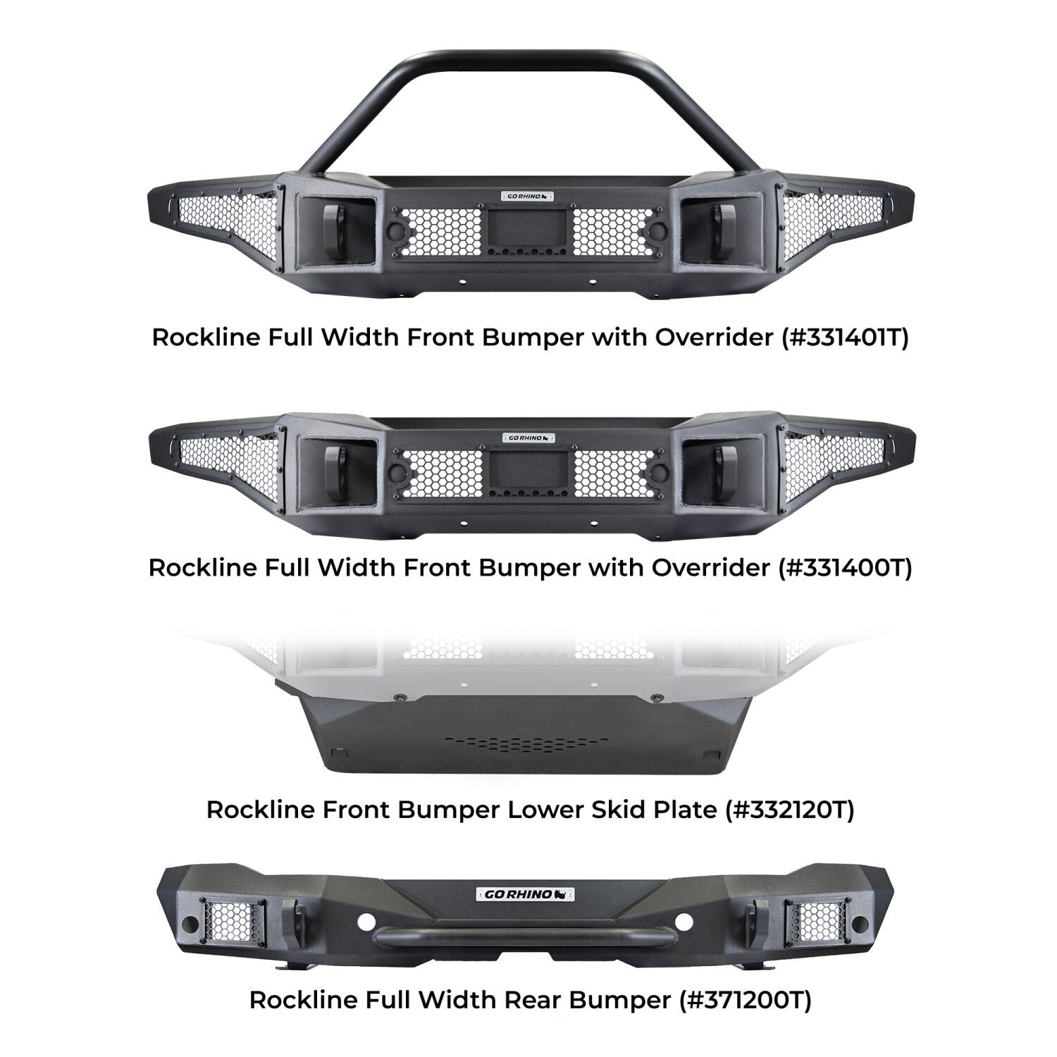 Rockline Rear Full Width Bumper for Ford Bronco Textured Black 2018-2026 Jeep Wrangler Go Rhino-3