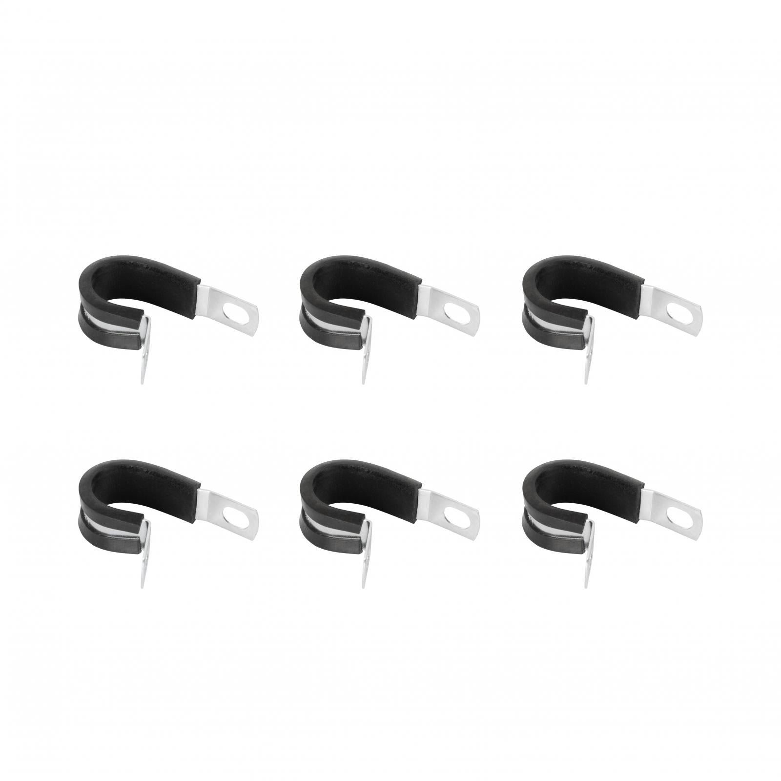 Adel Mount Clamps 3/4 Inch 6 Pieces Steel Clamp w/ Insulating Rubber compound means easier mounting of wire, fuel hoses, etc., to any solid surface. 3/4 Inch I.D. Six per set Mr Gasket