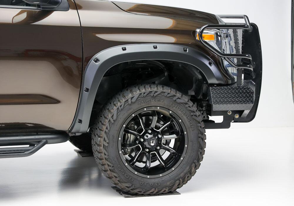 Black Forge Pocket/Rivet Textured Finish 4-Pc Fender Flare Set For 14-21 Toyota Tundra Bushwacker-1