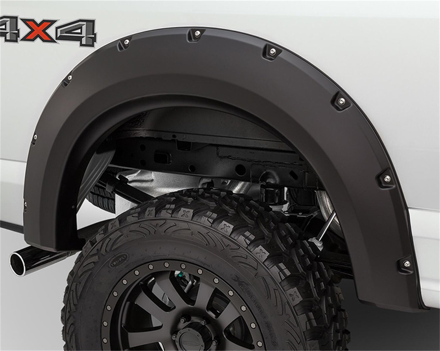 Black Max Coverage Pocket/Rivet Style Smooth Finish Rear Fender Flares For 2014-2018 Chevrolet Silverado 1500 Fits 69.3 Inch Bed Bushwacker