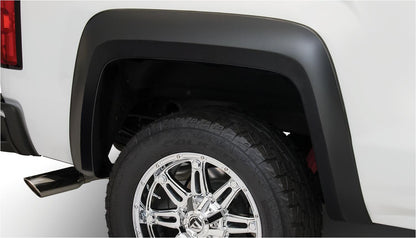 Black Extendafender Style Smooth Finish Rear Fender Flares For 2019 GMC Sierra 1500 Limited, 2014-2018 GMC Sierra 1500, 2015-2019 Sierra 2500HD/3500 Hd (Excludes Dually) Bushwacker